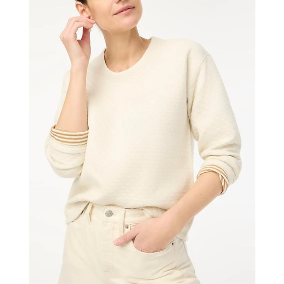 J Crew Quilted Mock Neck Reversible Pullover Long Sleeve Sweater US Women's L - Picture 1 of 8